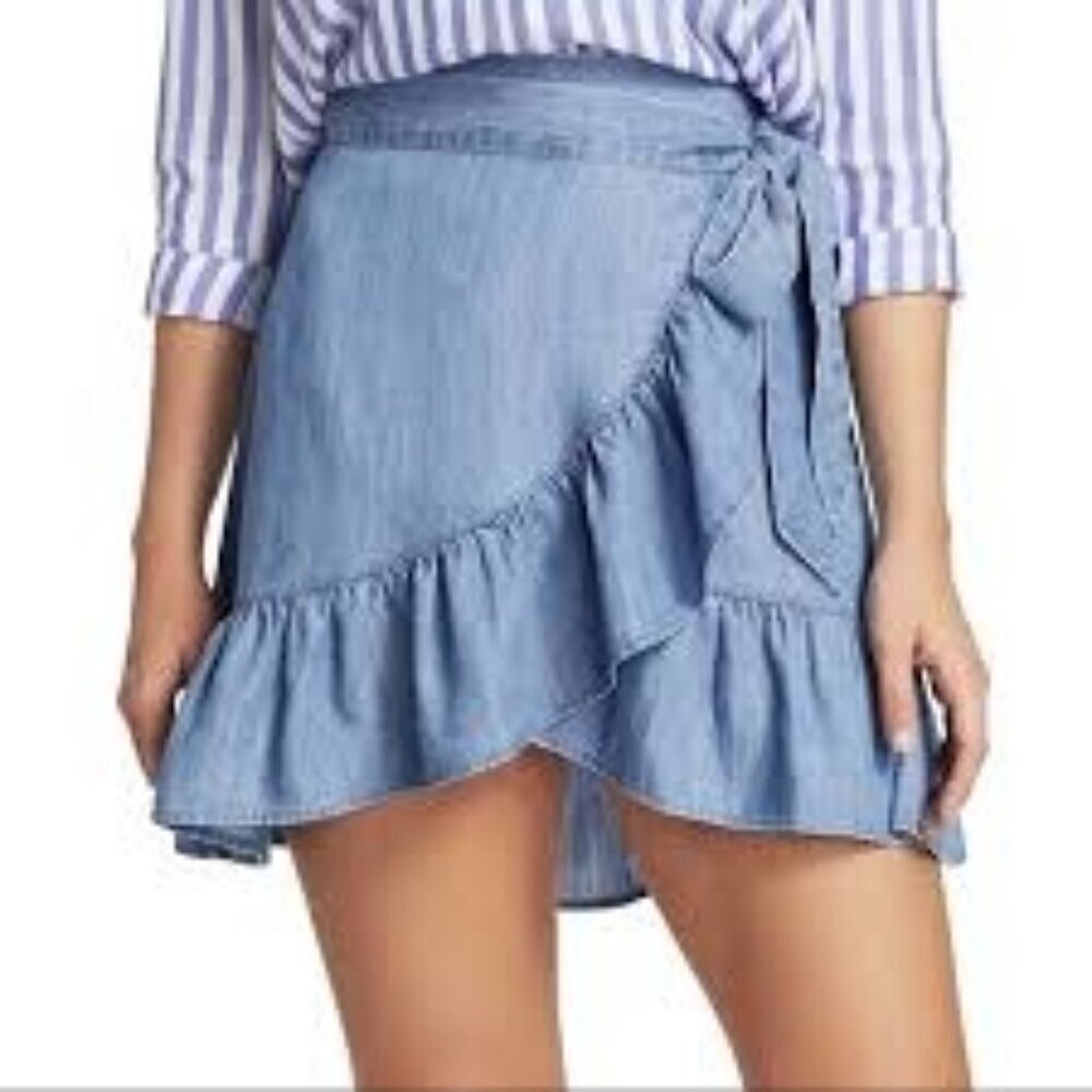 NWT Japna Chambray Blue Ruffle Wrap Skirt Women Size Small